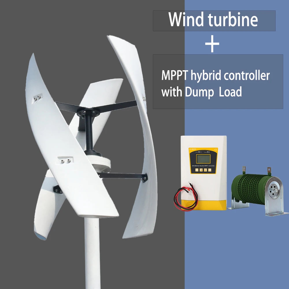Vertical Axis Wind Turbine 3000W 48V 24V 12V Wind Generator VAWT Home Small Windmill Free Energy With MPPT Charging Controller