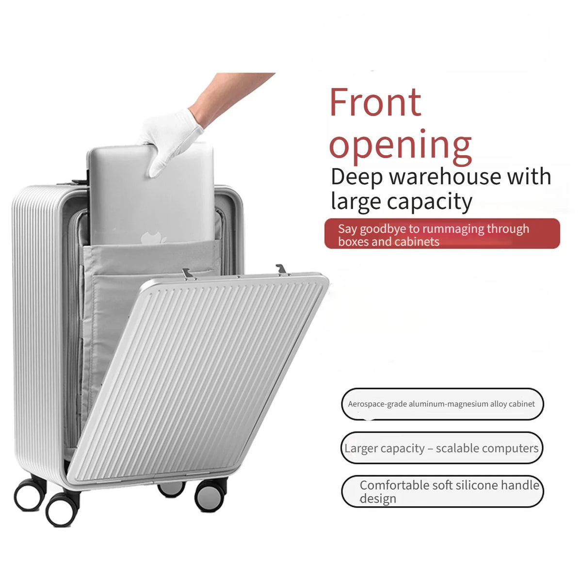 Full Aluminum‑Magnesium Alloy Front Side Opening 10‑90 Split Deep Storage Trolley Luggage Travel Suitcase 20 Inch Carry‑on 24 In