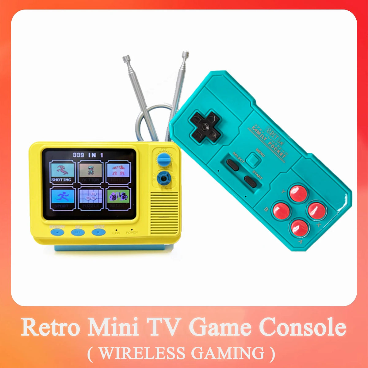 Retro Mini TV Game Console with Wireless Controller Built-in 168 Classic Games Handheld Game Player Support AV Output for Kids