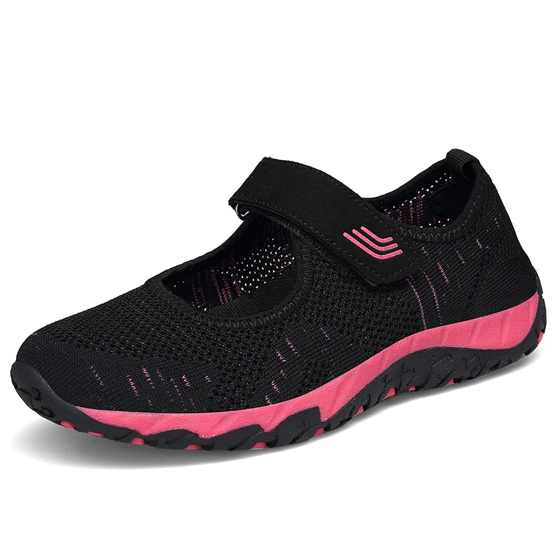 Women's Breathable Walking Shoes Ladies Fashion Mary Jane Sneakers Adjustable Working Nurse Shoes Lightweight Flats Roll