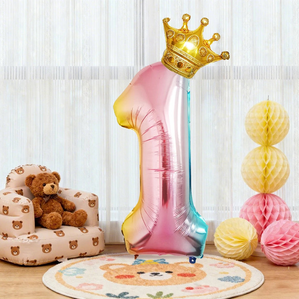 32Inch Gradient Number Crown Balloons 1-9 Digit Foil Helium Balloon Baby Shower Kids And Children's Birthday Party Decoration