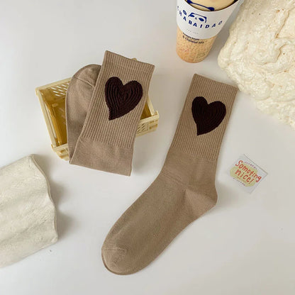 New Women Socks Cute Love With Heart Print Sock Cotton Harajuku Vintage Happy Female Dots Heart Kawaii Sox White Pink Crew Sock