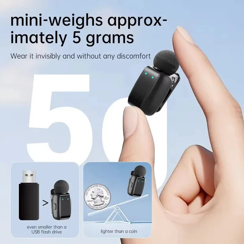 Mini Wireless Lavalier Microphone, compatible with Android and iPhone, exceptional sound quality, AI-powered noise cancellation, voice converter, 30-hour battery life, comes with a charging case, ideal for video recording, po