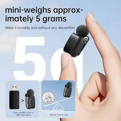 Mini Wireless Lavalier Microphone, compatible with Android and iPhone, exceptional sound quality, AI-powered noise cancellation, voice converter, 30-hour battery life, comes with a charging case, ideal for video recording, po