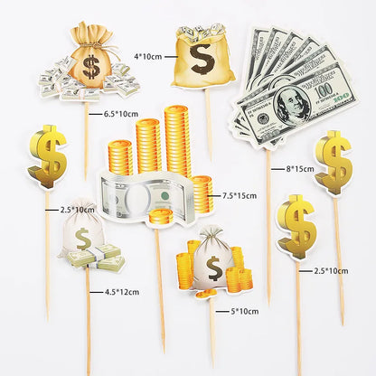 5pcs/set Cake Topper Car Money Wristwatch DIY Cake Cupcake Toppers Boys Men Happy Birthday Party Wedding Dessert Decor Flags New