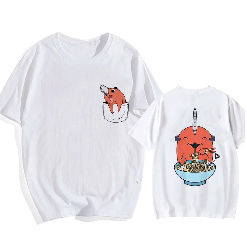 90s Japanese Anime Chainsaw Man T Shirt Cartoon Pochita T-shirt Makima Harajuku Graphic Tees Unisex Clothing Tops Tshirt Manga