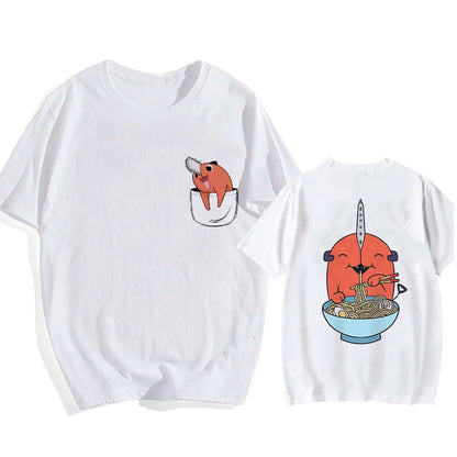 90s Japanese Anime Chainsaw Man T Shirt Cartoon Pochita T-shirt Makima Harajuku Graphic Tees Unisex Clothing Tops Tshirt Manga