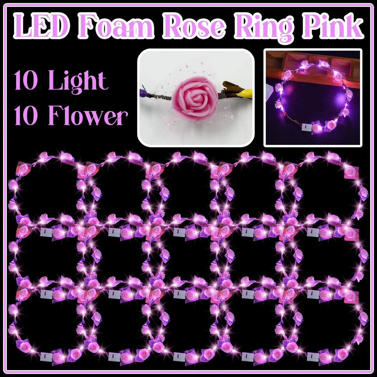 10-100Pcs LED Flower Headbands Light up Flower Headband Glow in the Dark Headband Wedding Party Music Festival Favors for Guest