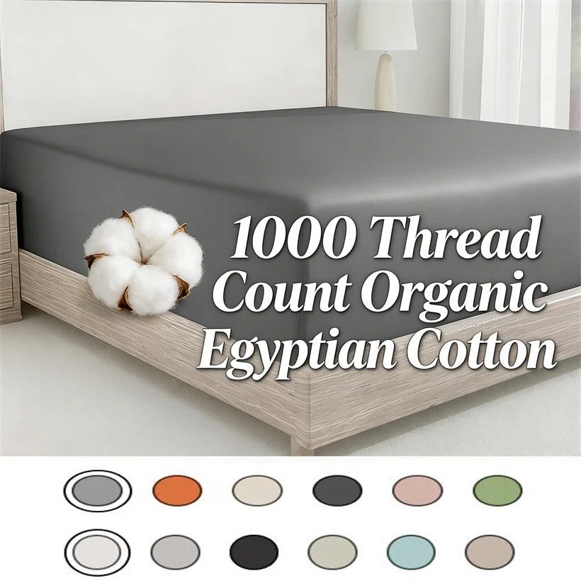 Organic Egyptian Cotton Fitted Sheet with Elastic Bands Luxury 1000TC Mattress Cover Non Slip Machine Washable 140/160/180/200cm