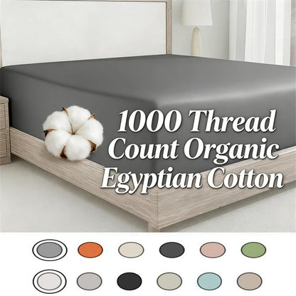 Organic Egyptian Cotton Fitted Sheet with Elastic Bands Luxury 1000TC Mattress Cover Non Slip Machine Washable 140/160/180/200cm