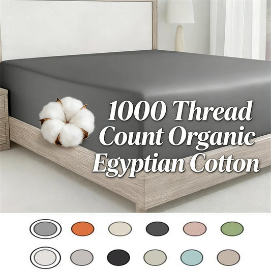 Organic Egyptian Cotton Fitted Sheet with Elastic Bands Luxury 1000TC Mattress Cover Non Slip Machine Washable 140/160/180/200cm