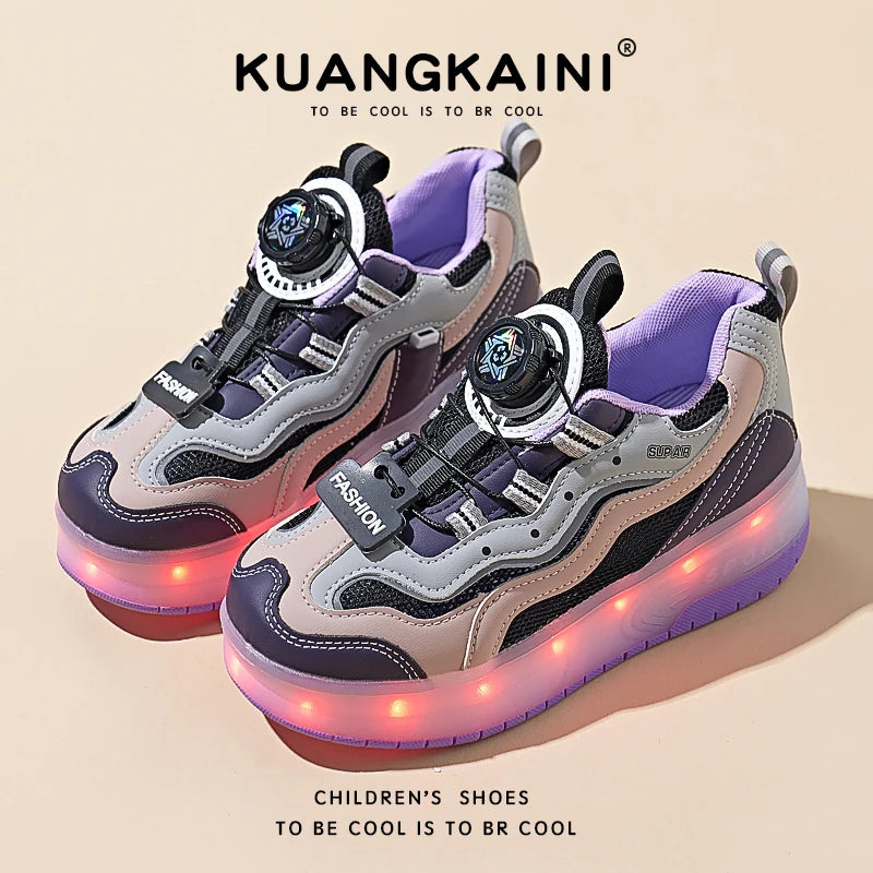 New Kids LED Light Roller Skate Shoes Boy Girls 2 Wheel Deformation Parkour Detachable Skating Shoes Adult Children Gift Outdoor