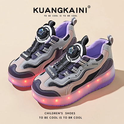 New Kids LED Light Roller Skate Shoes Boy Girls 2 Wheel Deformation Parkour Detachable Skating Shoes Adult Children Gift Outdoor