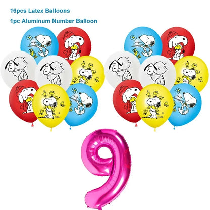 Happy Birthday Party Decorations Dog Banner Flag Foil Latex Balloons White Anime Supplies Baby Boy Girl Kids Cute Toy Gifts