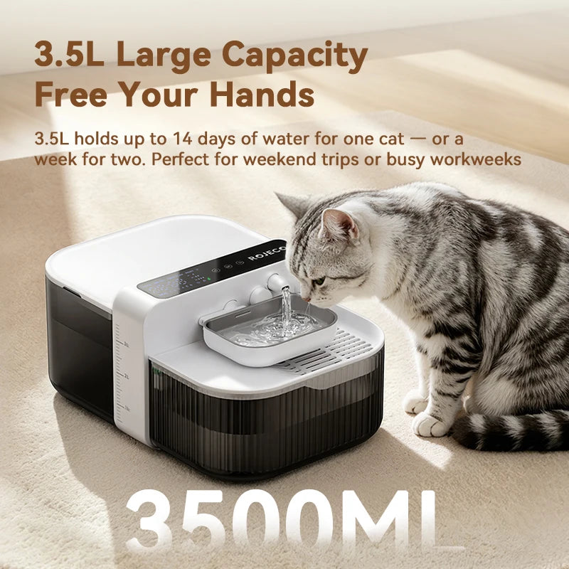 ROJECO 3.5L Wireless Pet Water Fountain Cat Water Dispenser 2000mAh Automatic Sewage Separation Cat Drinking Fountain Supplies