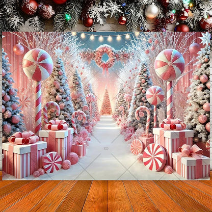 Winter Christmas Candy Vine Arch Theme Banner Background, Children's Birthday Party, Home Decoration Photography Backdrop Cloth