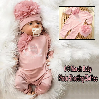 2pcs Newborn Rompers Spring Autumn Baby Girl Clothes Floral Cotton Blend Jumpsuit Overall + Hat Suit for 0-6 months
