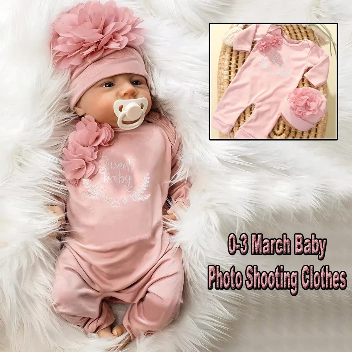 2pcs Newborn Rompers Spring Autumn Baby Girl Clothes Floral Cotton Blend Jumpsuit Overall + Hat Suit for 0-6 months