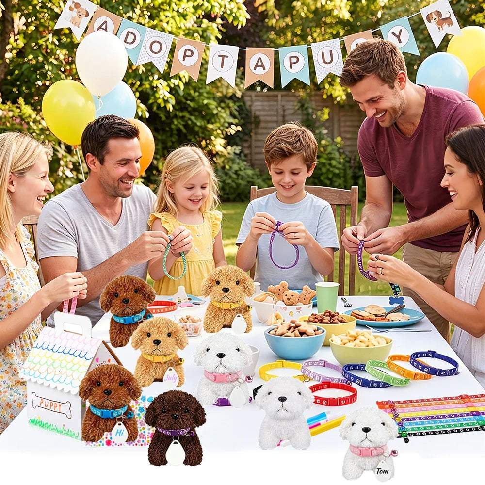 8-36Sets DIY Adopt A Puppy Party Favor Teddy Dog Stuffed Animal Bulk Adopt Me Plush Mini Animals for Dog Birthday Party Favors
