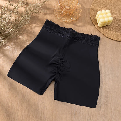 Giczi New Women's Lace Trim Panties Satin Seamless Safety Shorts Anti-Exposure Underwear Tummy Control Shaping Breathable Boxers