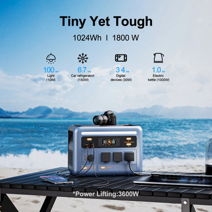 OSCAL PowerMax1800SE Portable Power Station 1800W 1024Wh Solar Generator with LiFePO4 Battery Fast Charging Smart App Control