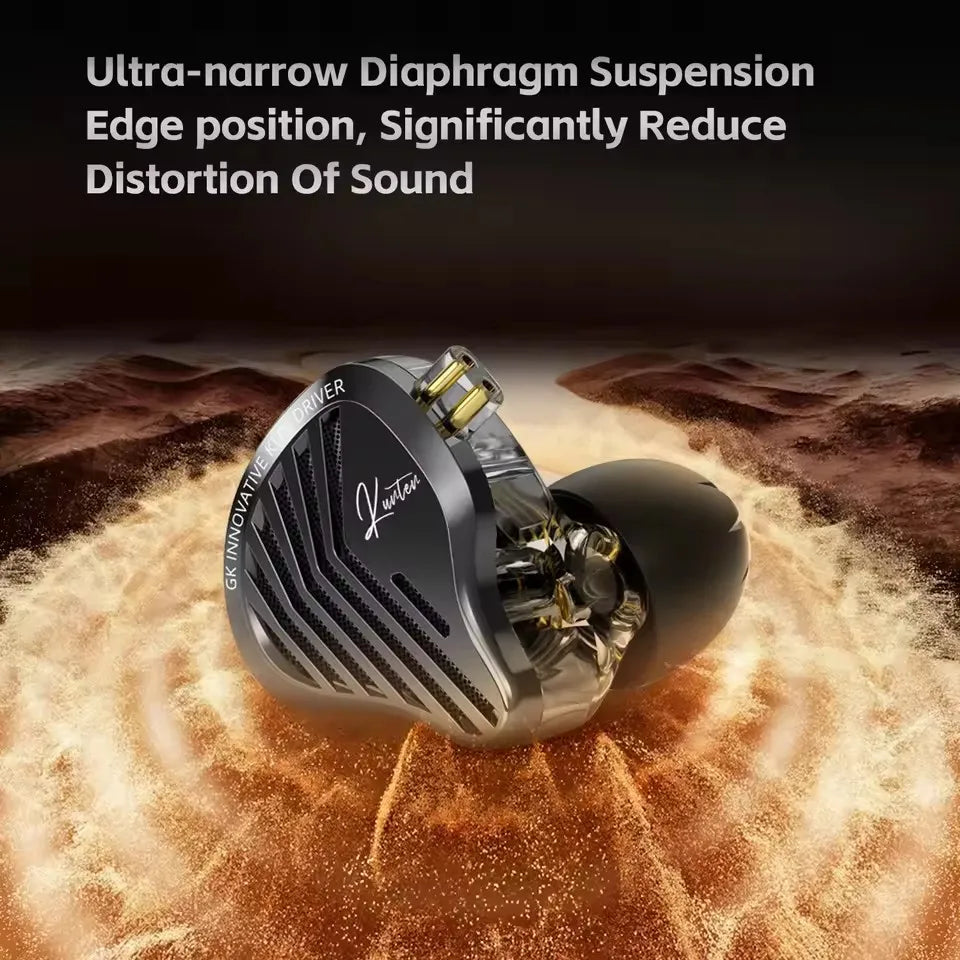 GK KUNTEN Dynamic Drive Headphones HIFI Heavy Bass Earbuds Sports Metal Headphones Detachable Headphones Gaming Headset Type-C