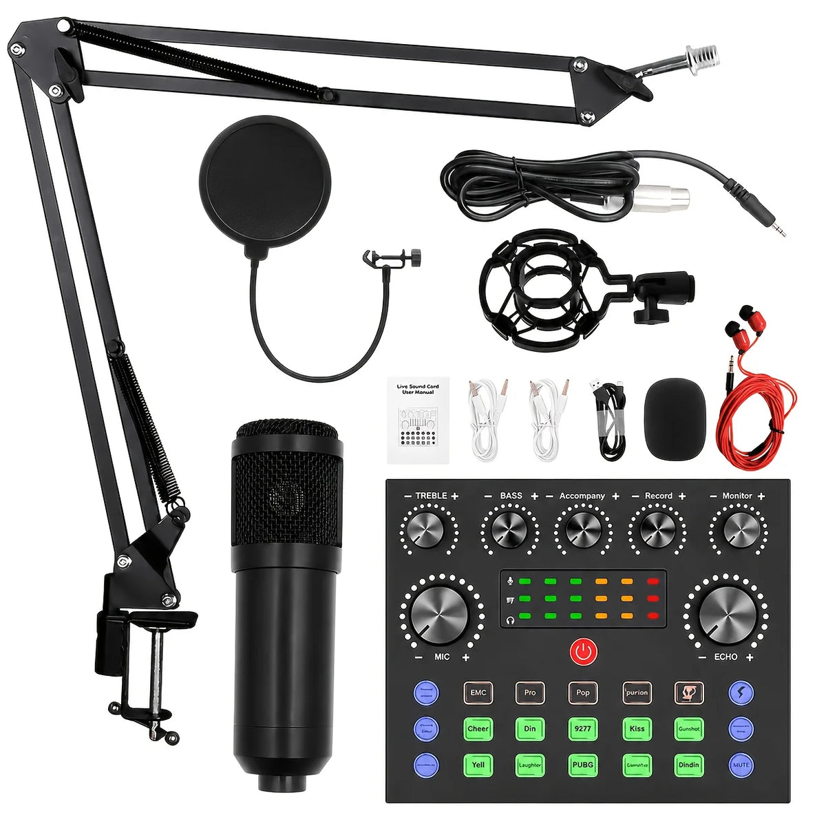 Home Recording Studio Kit - Professional Podcast & Music Mixing Equipment with Condenser Microphone Set for Singers Actors YouTubers