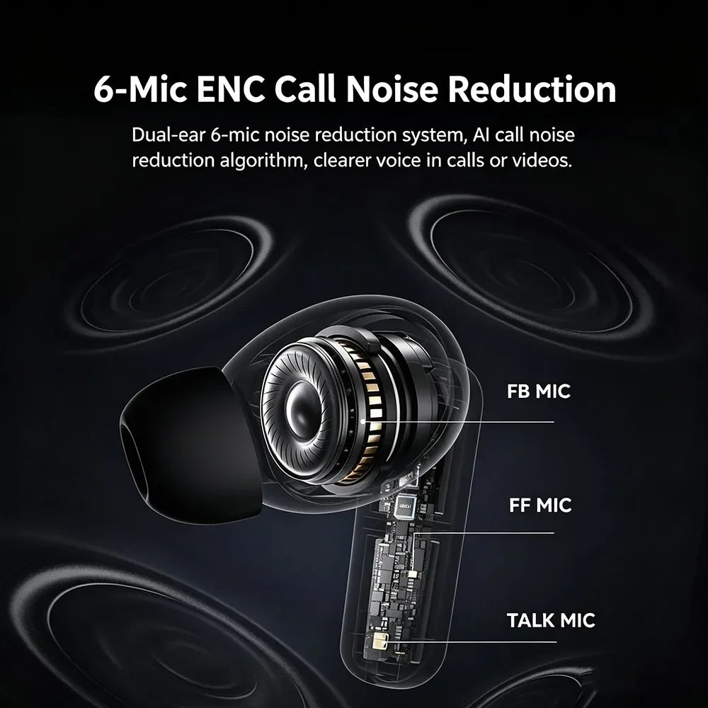 KEBIDUMEI Bluetooth 6.0 In-Ear Earphones 6-Mic -48dB Noise Cancelling ANC Headphones HiFi Stereo True Wireless Gaming Headsets