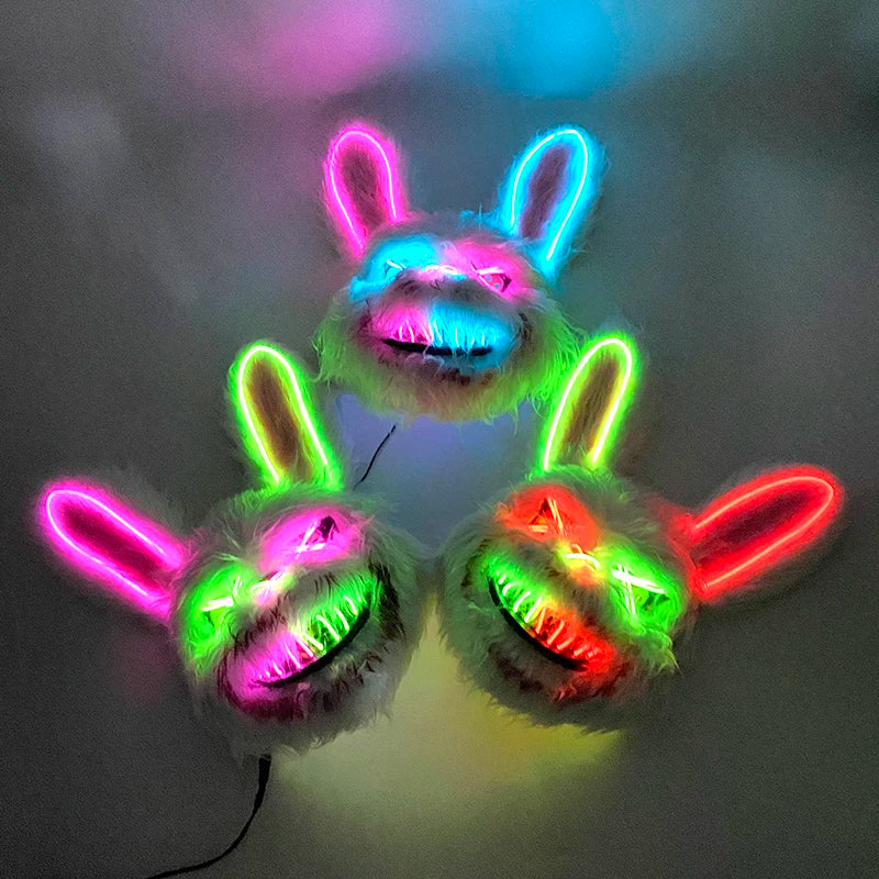 Novelty LED Bloody Furry Bunny Rabbit Bear Mask Realistic Scary Horror Killer Adult Masquerade Cosplay Costume Accessory