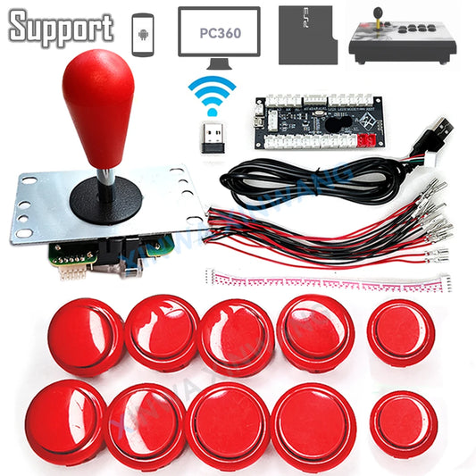 Copy Sanwa Arcade Game Joystick Diy Kit For Ps3 PC Android Zero Delay Wireless Usb Board Controller Push Button Cable Set