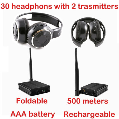 3 Channel Silent Disco Wireless Headphones Bundle with 500m Distance Transmitter for Entertainment Party
