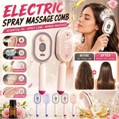 2026 Electric Steaming Hair Straightener Brush Electric Spray Air Cushion Massage Hair Brush Rechargeable Detangling Steam Brush