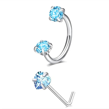 6/2pcs Horseshoe Nose Rings With L-Shape Nose Stud, Stainless Steel Rianbow CZ Nose Ring,, Lip Eyebrow Helix Ear Piercing