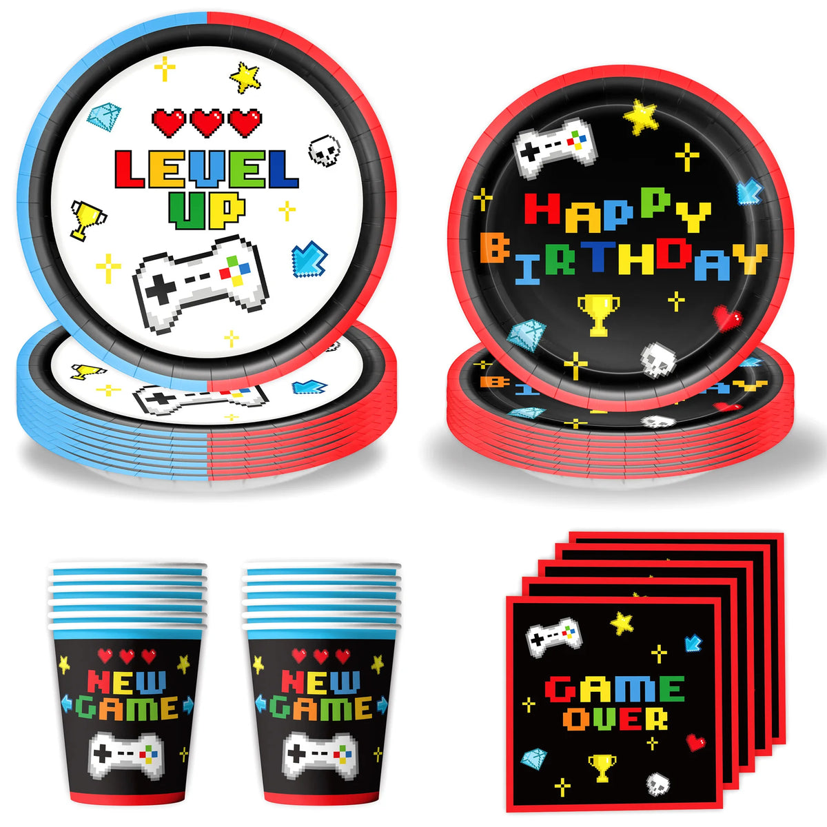 Gamepad Boy Birthday Party Decorations Paper Cup Plate Napkin Tablecloth Banner Caketopper Balloons For Baby Shower Supplies
