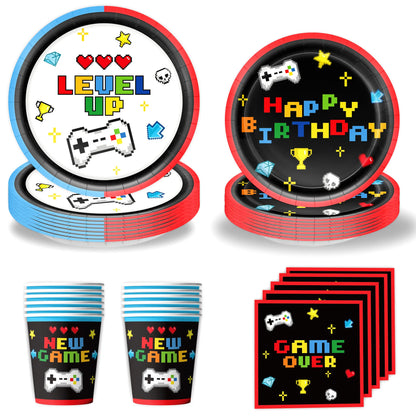 Gamepad Boy Birthday Party Decorations Paper Cup Plate Napkin Tablecloth Banner Caketopper Balloons For Baby Shower Supplies