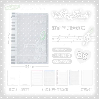 New Rosyposy Melody Loose Leaf Notebook Soft Cover B5 Ruled Grid Polka Dot Music Note For Office School Study Stationery
