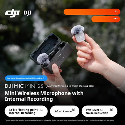 For DJI Mic Mini 2S Wireless Lavalier Mic 1TX/2TX 1RX Built-in Recording 32-bit Float AI Noise Reduction Mic for Camera Phone