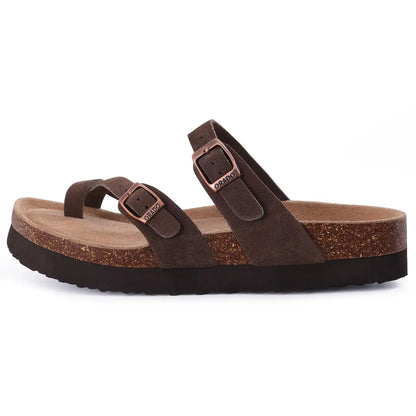 Litfun Open Toe Cork Sandals For Women Classic Brand Thick Sole Beach Shoes With Adjustable Buckle Summer Suede Flat Slippers