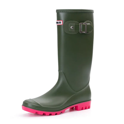 2025 Fashion Women's rain shoes New anti slip high boots Solid color waterproof footwear Round head ladies rubber shoes Mujer