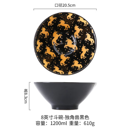 Japanese Ramen Bowl Household Soup Bowl Salad Bowl Ceramic Tableware Instant Noodle Bowl Ceramic Tableware