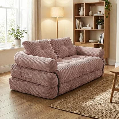 Modern Convertible Sofa Bed, 2-Seater Vacuum Packed Compressed Couch, Soft Memory Foam Floor Sofa for Small Space Living Room