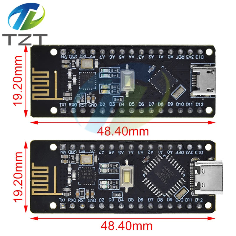 TZT 1/3PCS RF-Nano for Arduino Nano V3.0, Micro USB Nano Board ATmega328P QFN32 5V 16M CH340, Integrate NRF24l01+2.4G wireless
