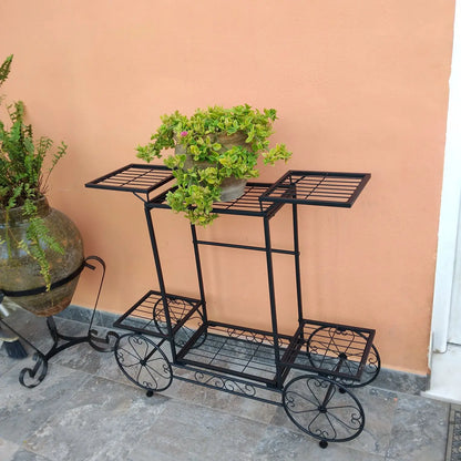 Garden Cart Stand Flower Pot Holder Display Rack Home Plant Stand - Multi-Functional Garden Storage Organizer
