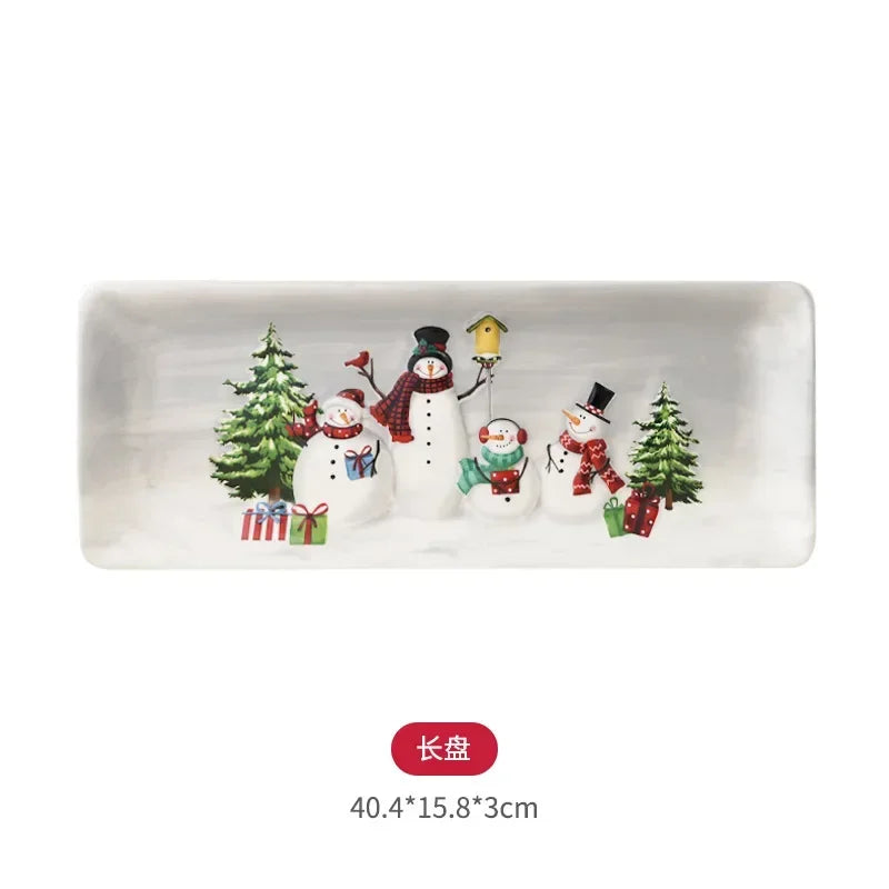 Nordic creative Christmas Snowman bowl plate cutlery set Western ceramic dinner plates Home rice salad bowl cup Christmas gift