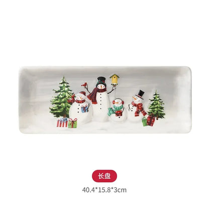 Nordic creative Christmas Snowman bowl plate cutlery set Western ceramic dinner plates Home rice salad bowl cup Christmas gift