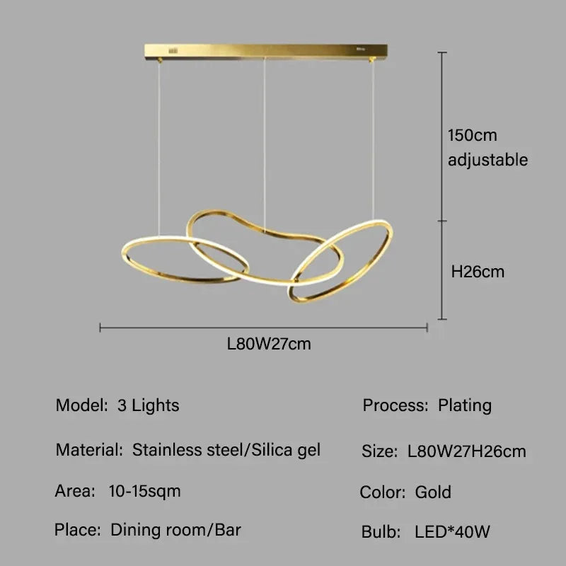 Modern Rings Pendant Lights Black&Golden for Living Dining Room Bedroom Ceiling Chandelier Lamps Indoor Hanging Lighting Fixture