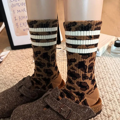 4 Pairs Women Leopard Socks Cotton Sports Y2k Student White Lolita Harajuku Girl Funny Socks
