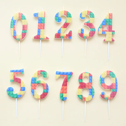 New Building Block Print Number Birthday Candle 0‑9 Digital Cake Topper Block Theme Colorful Cake Decor Birthday Party Supplies