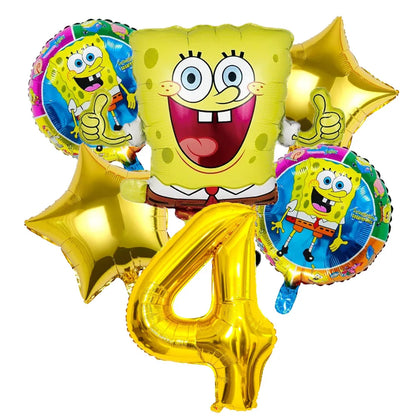 6Pcs SpongeBob Patrick Star Balloon set Birthday Party Golde Blue Numbers Balloons Boys Girls Baby Shower Party Supplies Gifts
