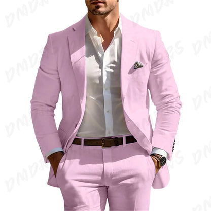 Classic Summer Men's Suit 2PCS For Wedding Formal Solid Suit Including Jacket Pants For Party Classic Occasion Clothing
